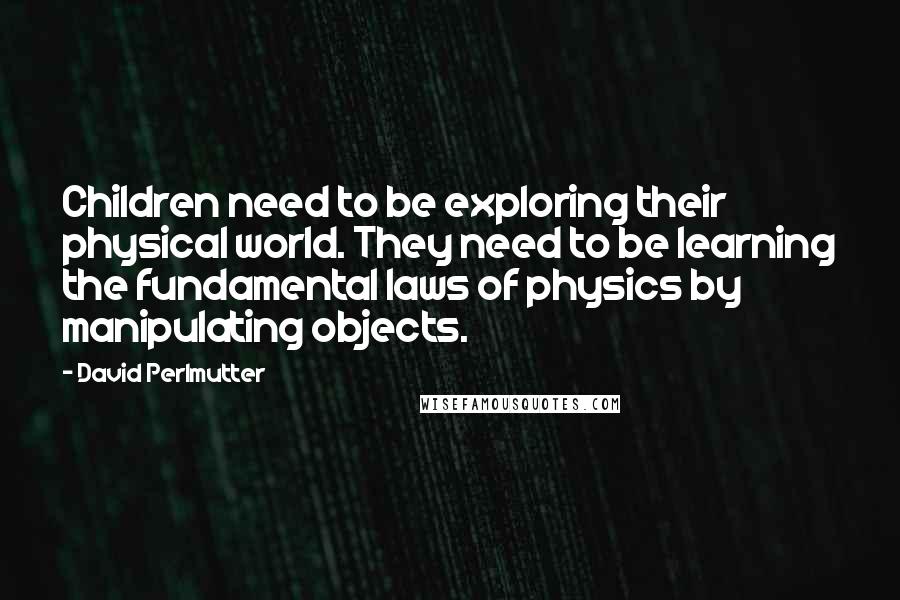 David Perlmutter Quotes: Children need to be exploring their physical world. They need to be learning the fundamental laws of physics by manipulating objects.