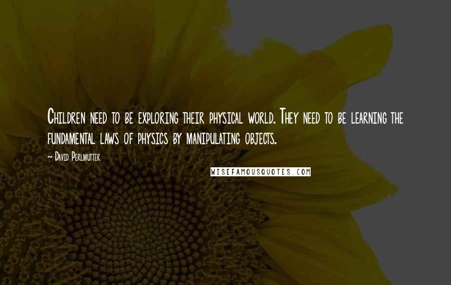 David Perlmutter Quotes: Children need to be exploring their physical world. They need to be learning the fundamental laws of physics by manipulating objects.