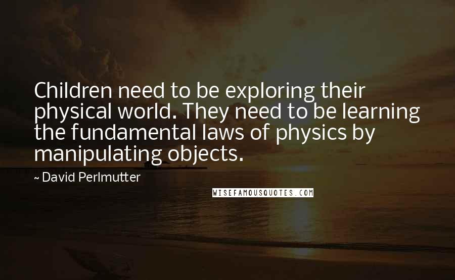 David Perlmutter Quotes: Children need to be exploring their physical world. They need to be learning the fundamental laws of physics by manipulating objects.