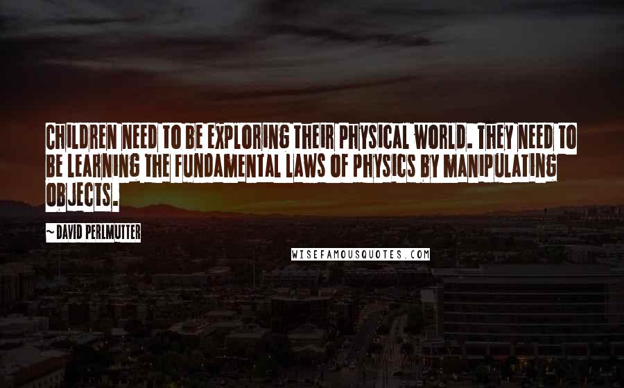 David Perlmutter Quotes: Children need to be exploring their physical world. They need to be learning the fundamental laws of physics by manipulating objects.