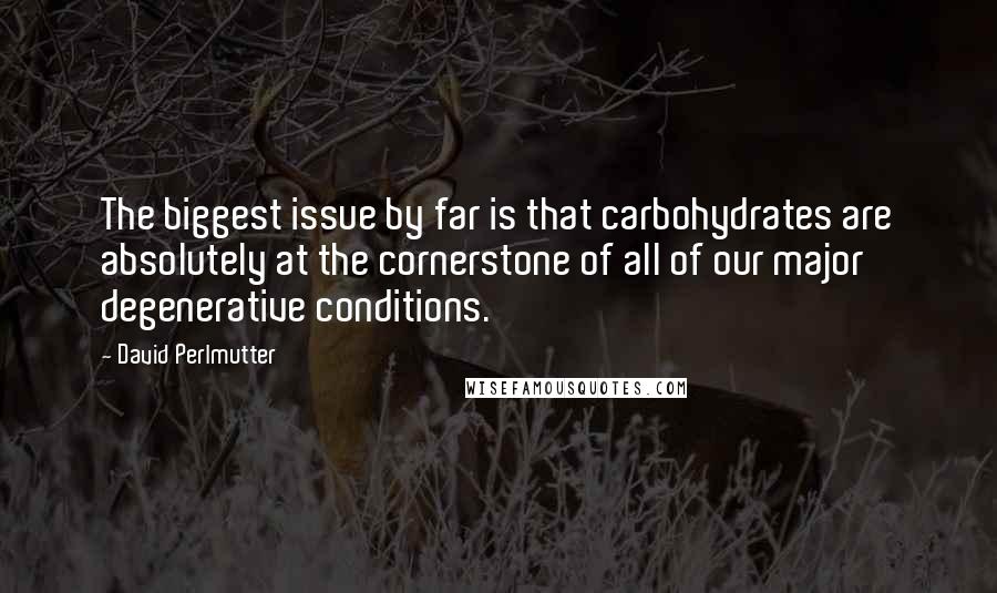 David Perlmutter Quotes: The biggest issue by far is that carbohydrates are absolutely at the cornerstone of all of our major degenerative conditions.
