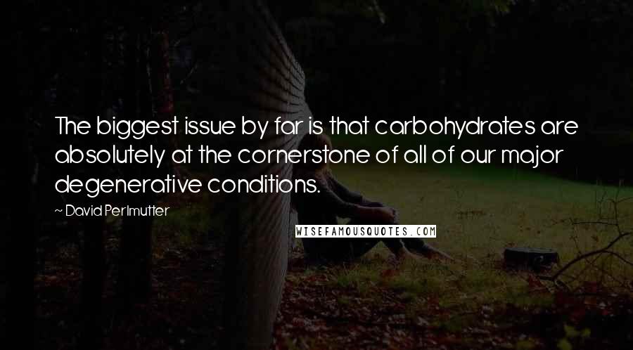 David Perlmutter Quotes: The biggest issue by far is that carbohydrates are absolutely at the cornerstone of all of our major degenerative conditions.