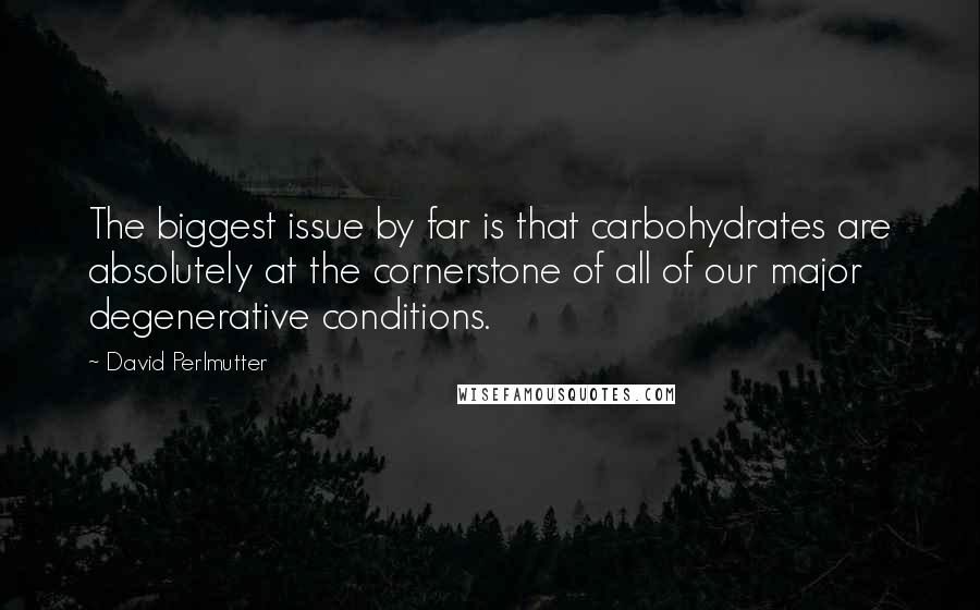 David Perlmutter Quotes: The biggest issue by far is that carbohydrates are absolutely at the cornerstone of all of our major degenerative conditions.