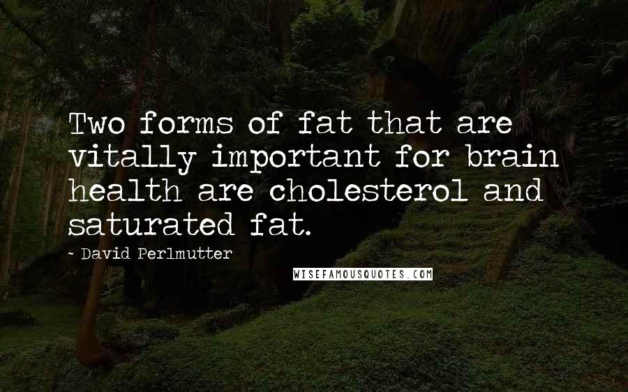 David Perlmutter Quotes: Two forms of fat that are vitally important for brain health are cholesterol and saturated fat.