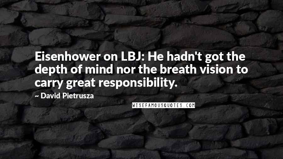 David Pietrusza Quotes: Eisenhower on LBJ: He hadn't got the depth of mind nor the breath vision to carry great responsibility.
