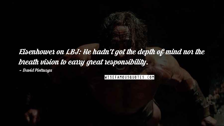 David Pietrusza Quotes: Eisenhower on LBJ: He hadn't got the depth of mind nor the breath vision to carry great responsibility.