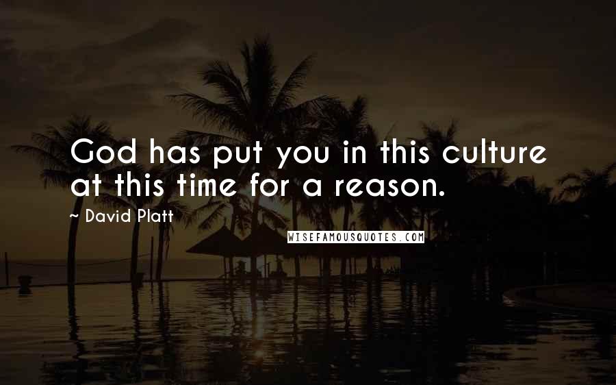 David Platt Quotes: God has put you in this culture at this time for a reason.