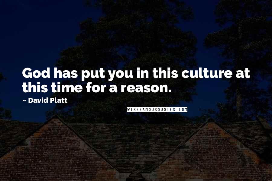 David Platt Quotes: God has put you in this culture at this time for a reason.