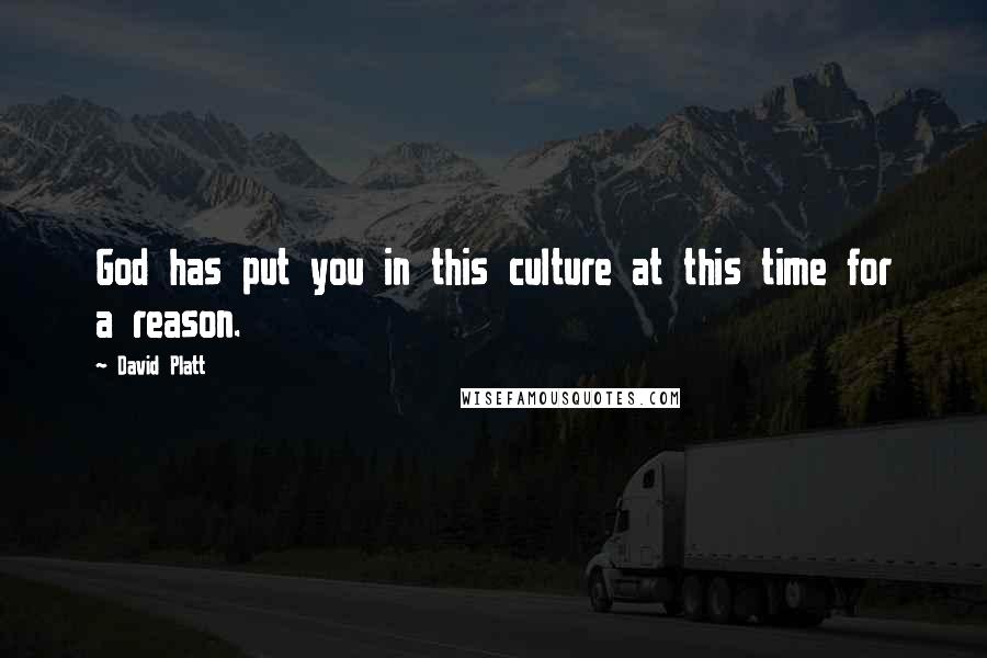David Platt Quotes: God has put you in this culture at this time for a reason.