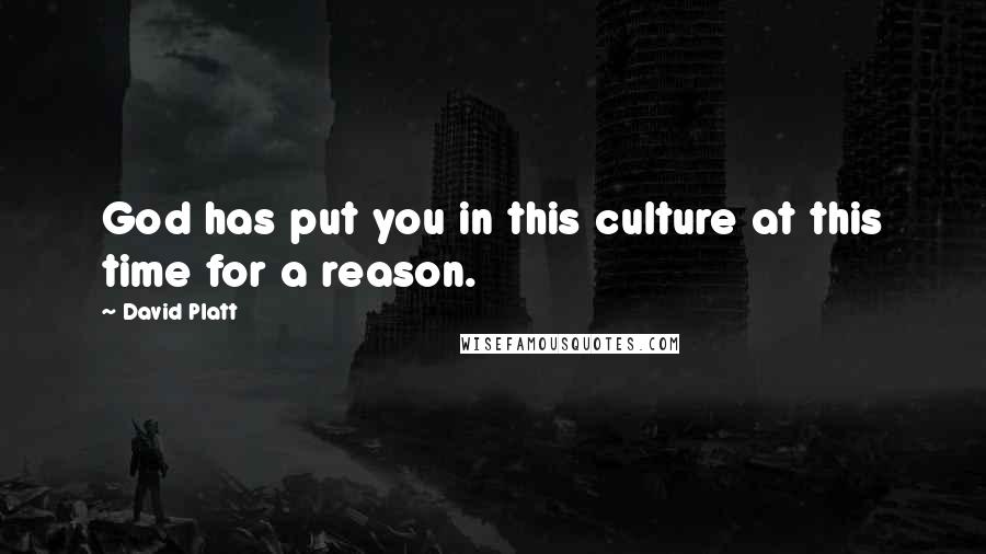 David Platt Quotes: God has put you in this culture at this time for a reason.