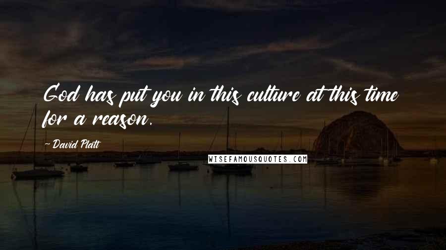 David Platt Quotes: God has put you in this culture at this time for a reason.