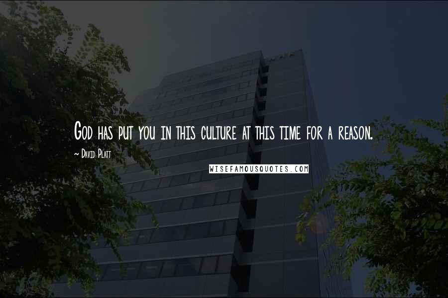 David Platt Quotes: God has put you in this culture at this time for a reason.