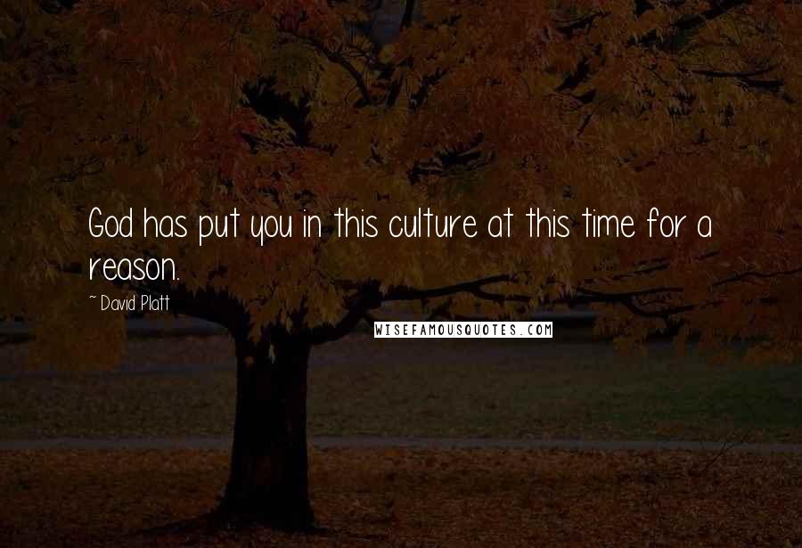 David Platt Quotes: God has put you in this culture at this time for a reason.