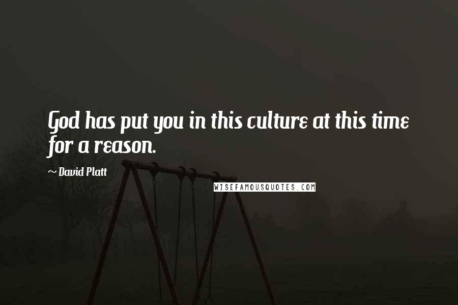 David Platt Quotes: God has put you in this culture at this time for a reason.