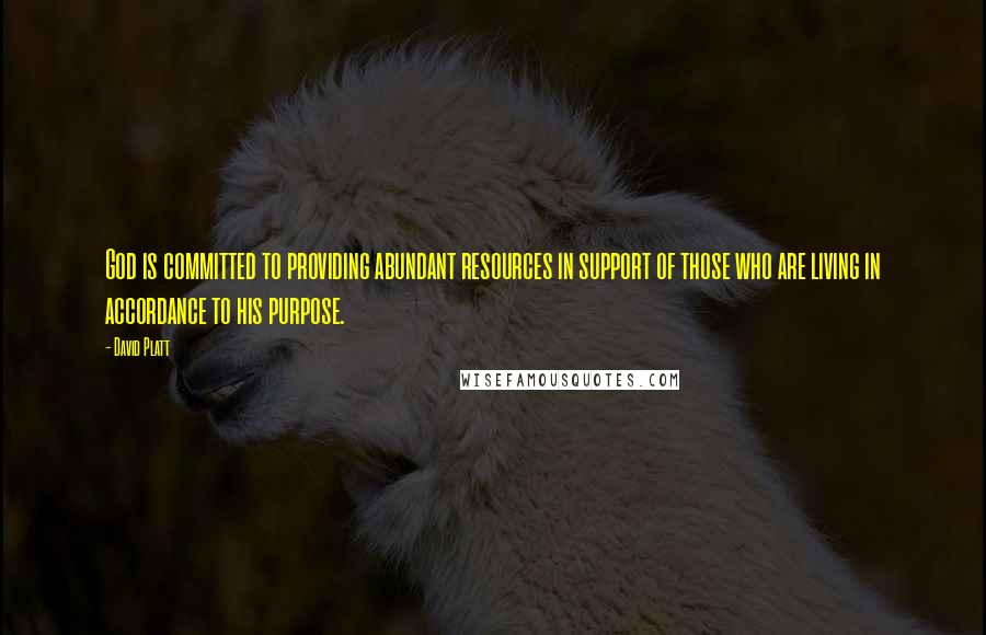 David Platt Quotes: God is committed to providing abundant resources in support of those who are living in accordance to his purpose.