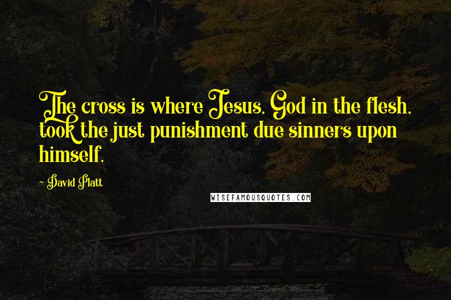 David Platt Quotes: The cross is where Jesus, God in the flesh, took the just punishment due sinners upon himself.