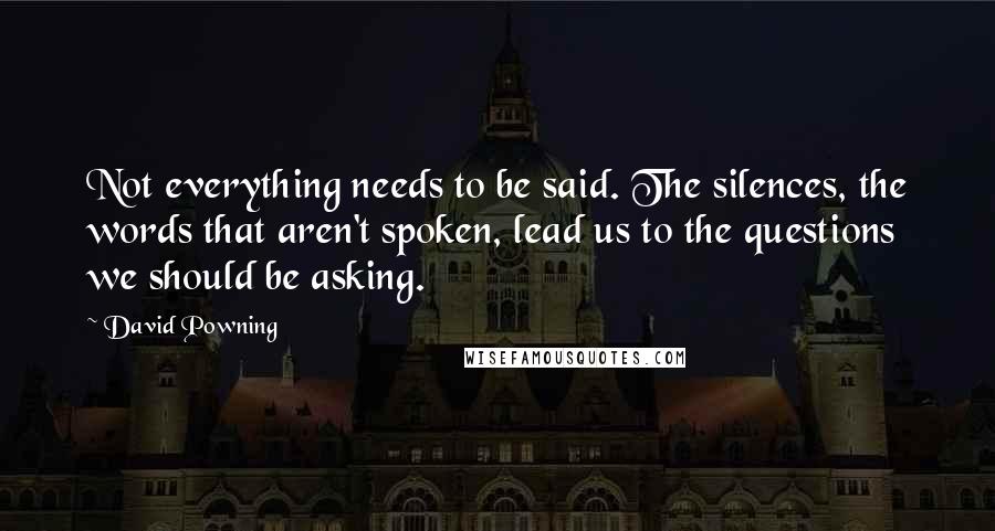 David Powning Quotes: Not everything needs to be said. The silences, the words that aren't spoken, lead us to the questions we should be asking.