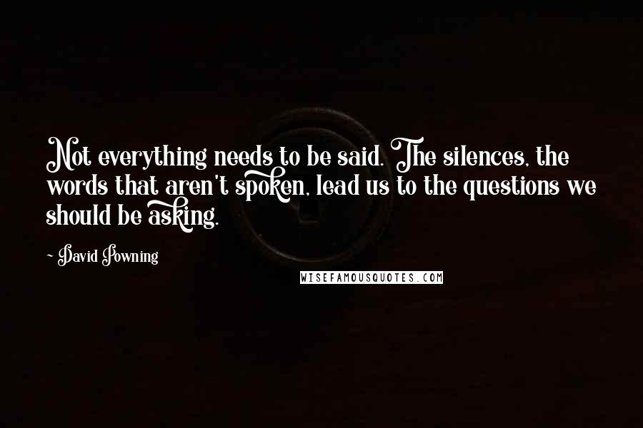 David Powning Quotes: Not everything needs to be said. The silences, the words that aren't spoken, lead us to the questions we should be asking.