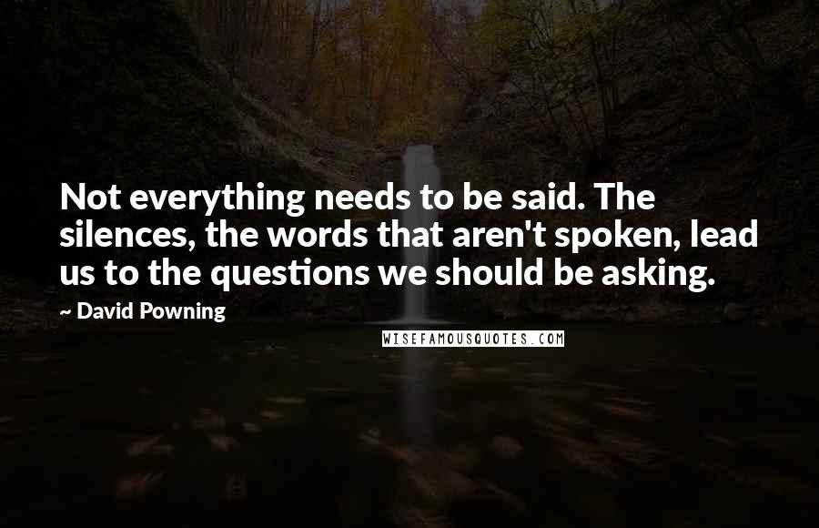 David Powning Quotes: Not everything needs to be said. The silences, the words that aren't spoken, lead us to the questions we should be asking.