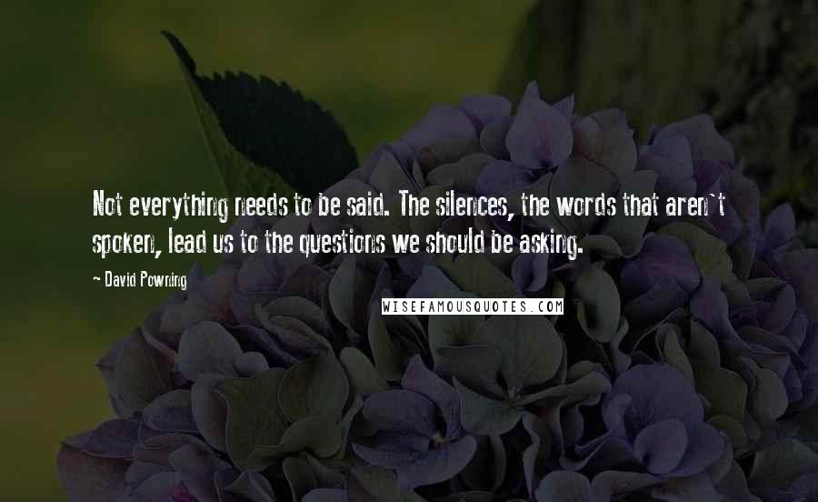 David Powning Quotes: Not everything needs to be said. The silences, the words that aren't spoken, lead us to the questions we should be asking.