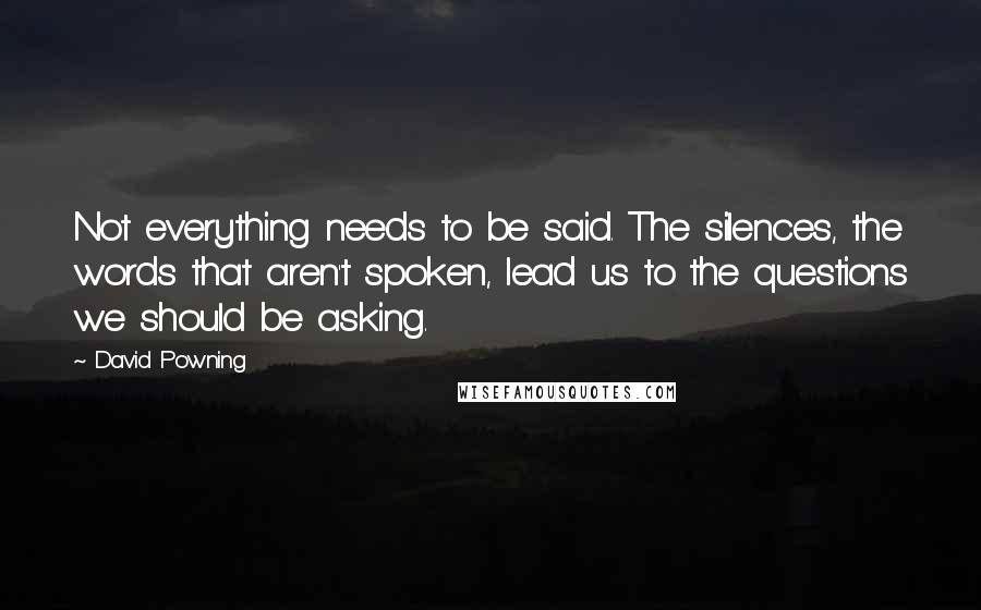 David Powning Quotes: Not everything needs to be said. The silences, the words that aren't spoken, lead us to the questions we should be asking.