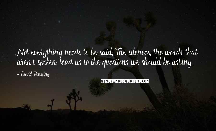 David Powning Quotes: Not everything needs to be said. The silences, the words that aren't spoken, lead us to the questions we should be asking.