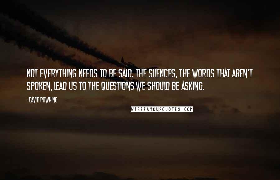 David Powning Quotes: Not everything needs to be said. The silences, the words that aren't spoken, lead us to the questions we should be asking.