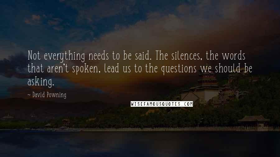 David Powning Quotes: Not everything needs to be said. The silences, the words that aren't spoken, lead us to the questions we should be asking.