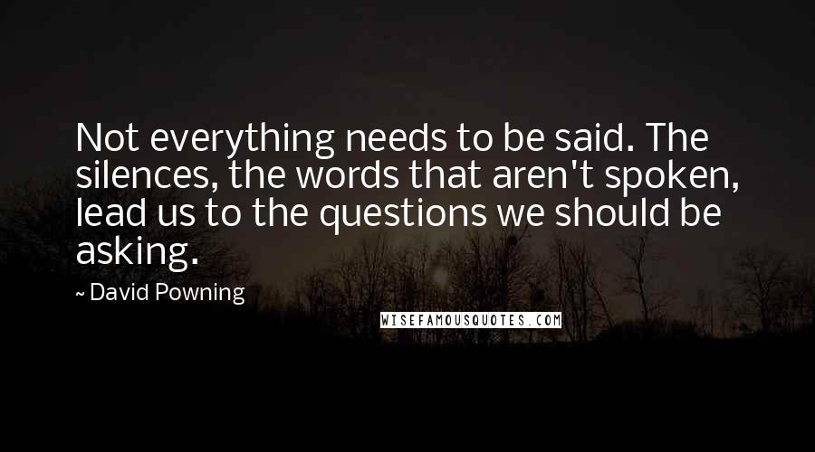 David Powning Quotes: Not everything needs to be said. The silences, the words that aren't spoken, lead us to the questions we should be asking.