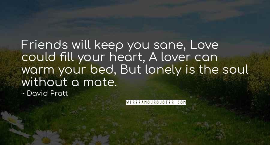 David Pratt Quotes: Friends will keep you sane, Love could fill your heart, A lover can warm your bed, But lonely is the soul without a mate.