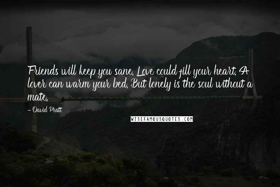 David Pratt Quotes: Friends will keep you sane, Love could fill your heart, A lover can warm your bed, But lonely is the soul without a mate.