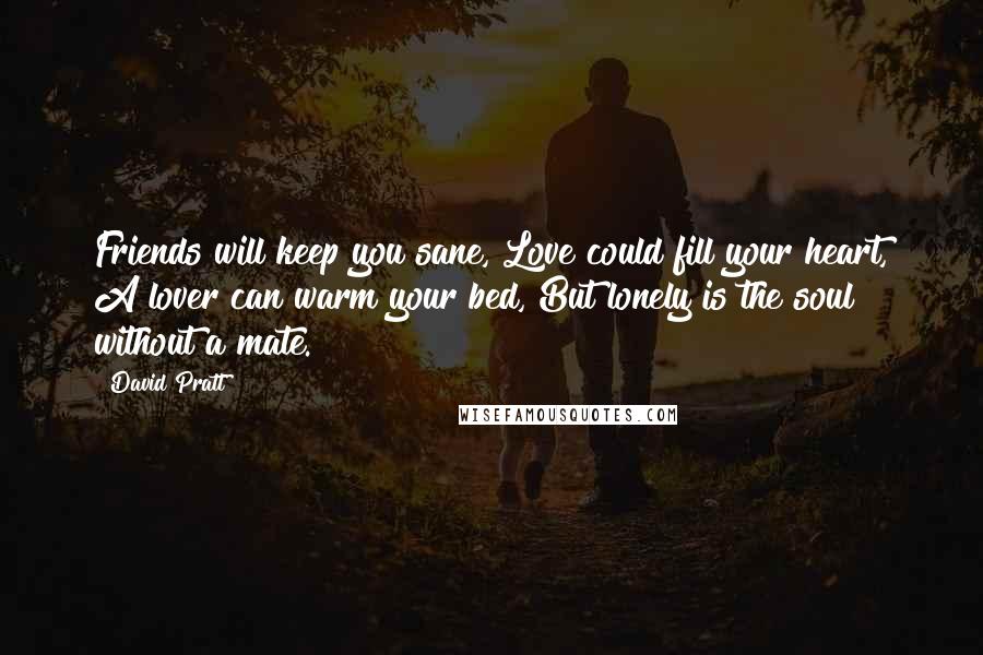 David Pratt Quotes: Friends will keep you sane, Love could fill your heart, A lover can warm your bed, But lonely is the soul without a mate.
