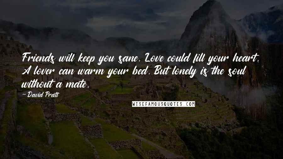David Pratt Quotes: Friends will keep you sane, Love could fill your heart, A lover can warm your bed, But lonely is the soul without a mate.