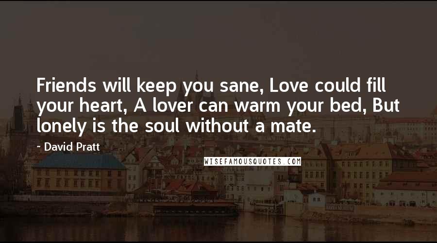 David Pratt Quotes: Friends will keep you sane, Love could fill your heart, A lover can warm your bed, But lonely is the soul without a mate.
