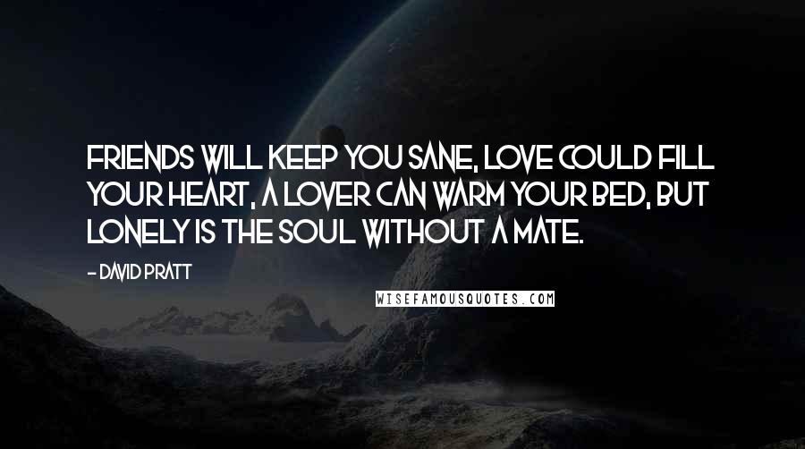David Pratt Quotes: Friends will keep you sane, Love could fill your heart, A lover can warm your bed, But lonely is the soul without a mate.