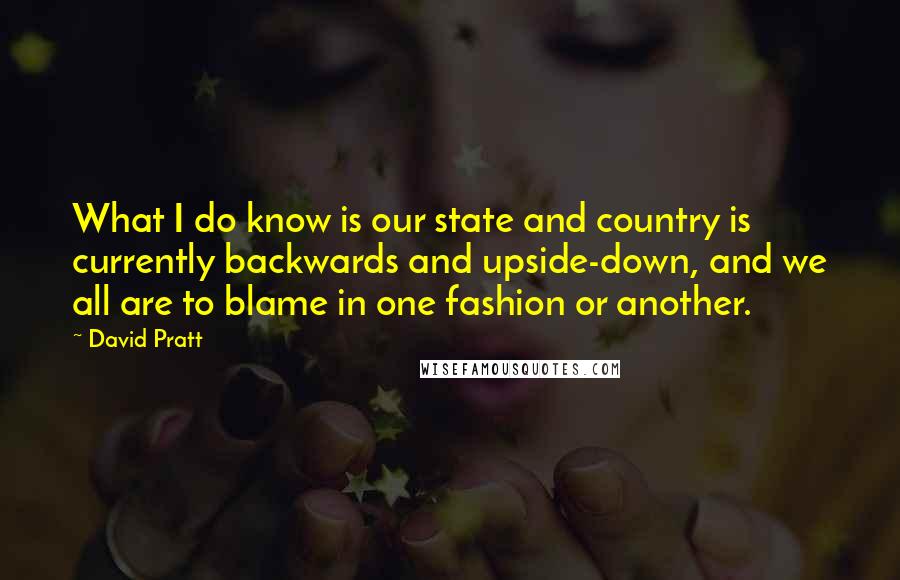 David Pratt Quotes: What I do know is our state and country is currently backwards and upside-down, and we all are to blame in one fashion or another.