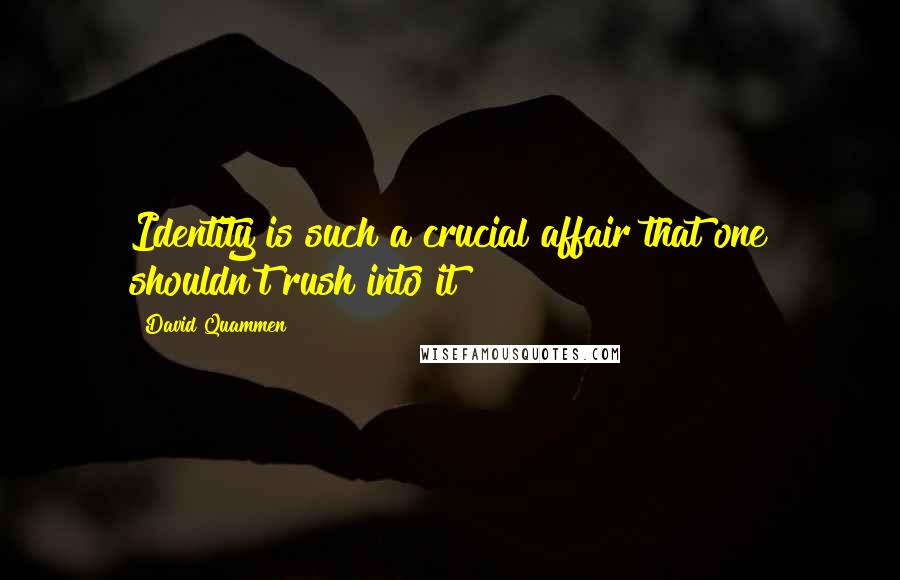 David Quammen Quotes: Identity is such a crucial affair that one shouldn't rush into it