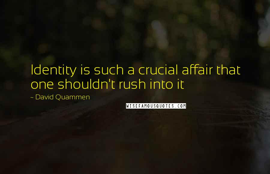 David Quammen Quotes: Identity is such a crucial affair that one shouldn't rush into it