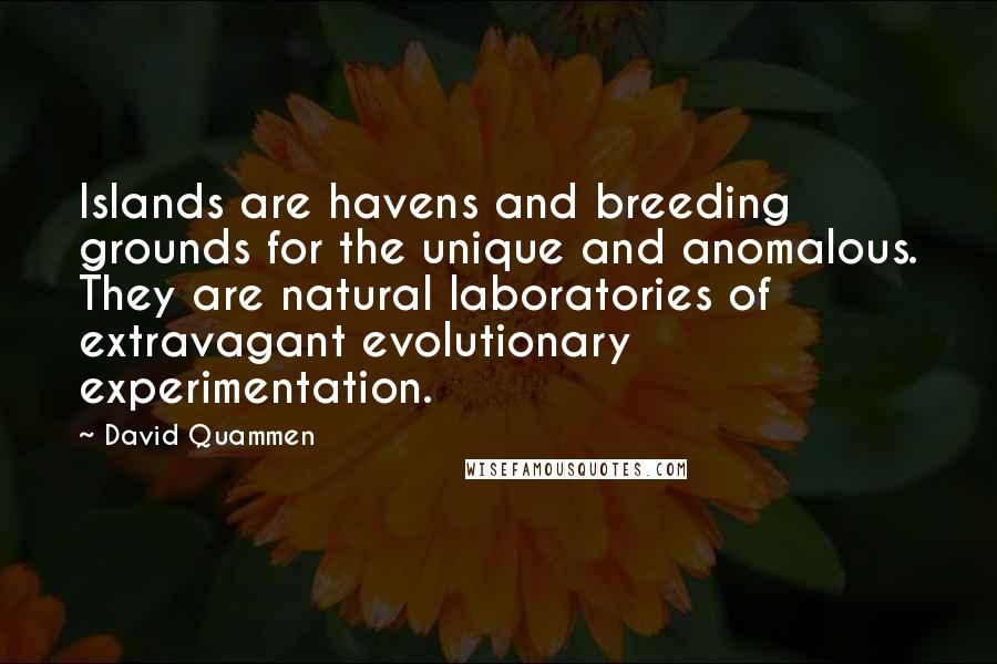 David Quammen Quotes: Islands are havens and breeding grounds for the unique and anomalous. They are natural laboratories of extravagant evolutionary experimentation.