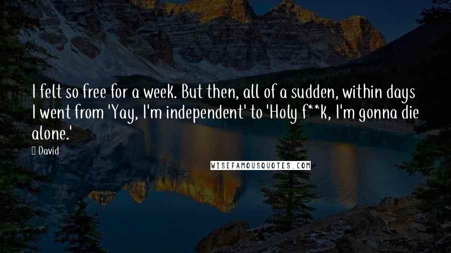 David Quotes: I felt so free for a week. But then, all of a sudden, within days I went from 'Yay, I'm independent' to 'Holy f**k, I'm gonna die alone.'