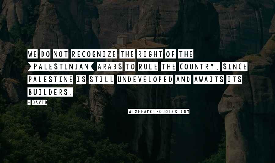 David Quotes: We do not recognize the right of the [Palestinian] Arabs to rule the country, since Palestine is still undeveloped and awaits its builders.