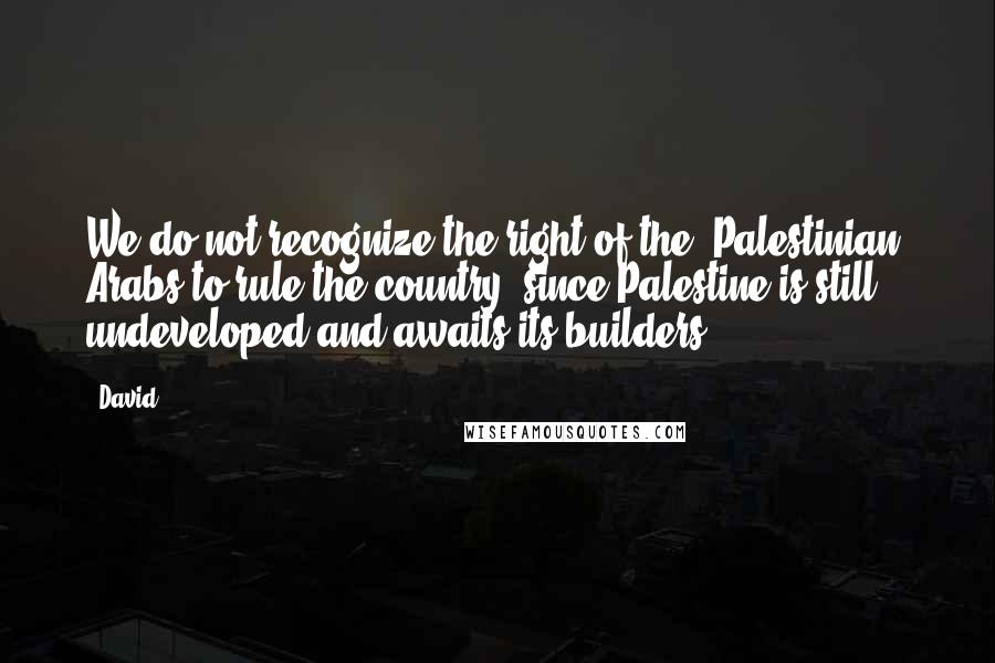 David Quotes: We do not recognize the right of the [Palestinian] Arabs to rule the country, since Palestine is still undeveloped and awaits its builders.