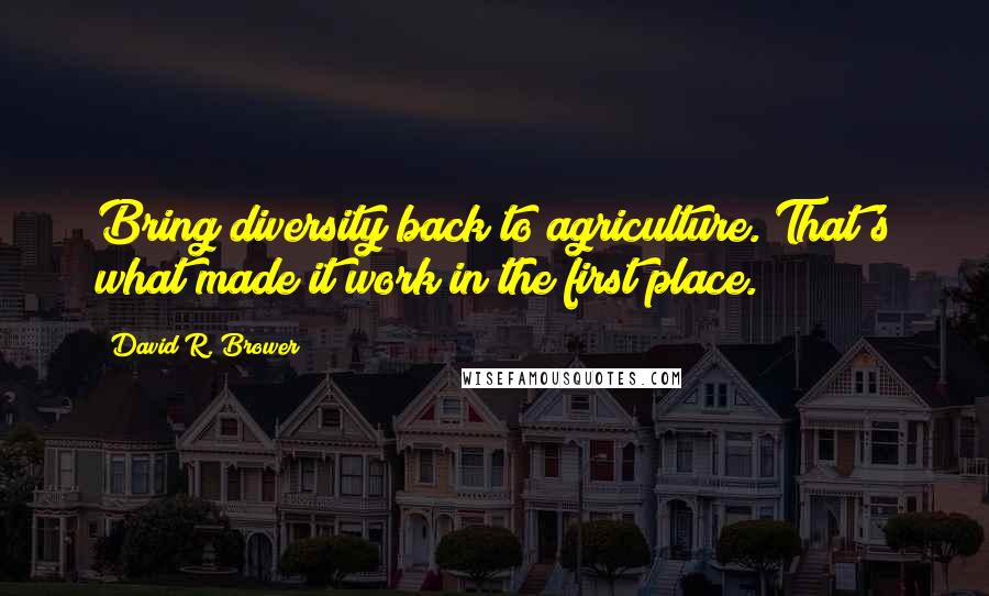 David R. Brower Quotes: Bring diversity back to agriculture. That's what made it work in the first place.