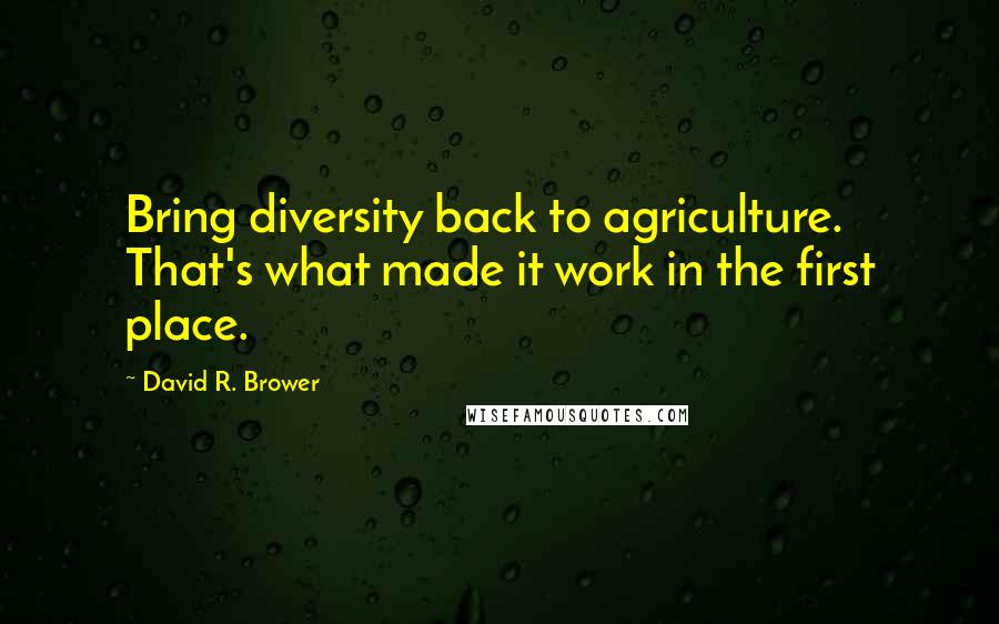 David R. Brower Quotes: Bring diversity back to agriculture. That's what made it work in the first place.