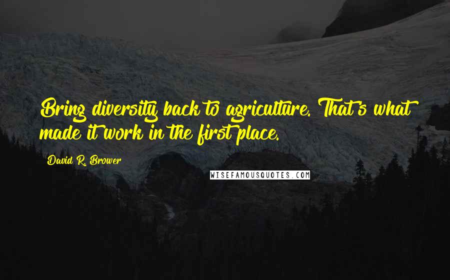 David R. Brower Quotes: Bring diversity back to agriculture. That's what made it work in the first place.