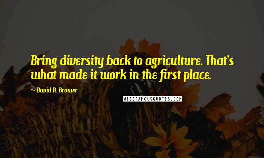 David R. Brower Quotes: Bring diversity back to agriculture. That's what made it work in the first place.