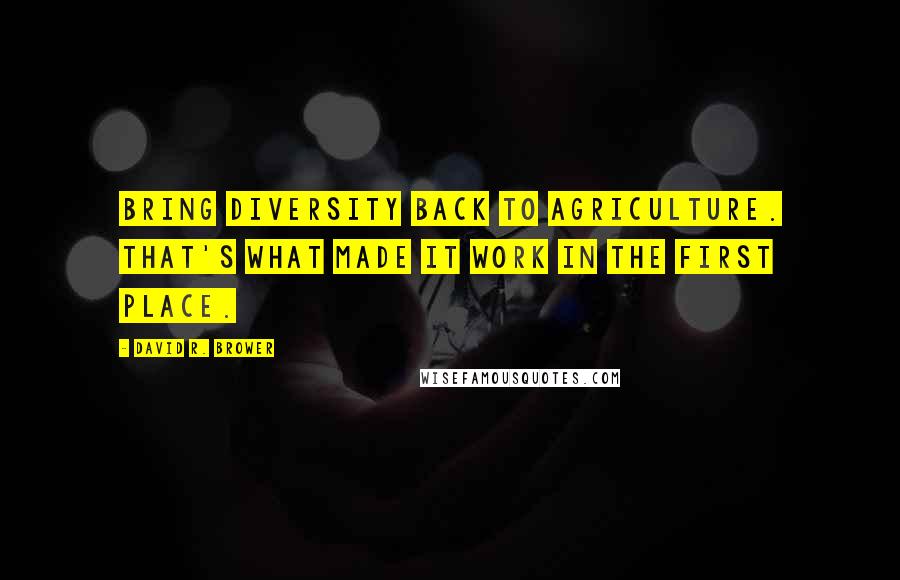 David R. Brower Quotes: Bring diversity back to agriculture. That's what made it work in the first place.