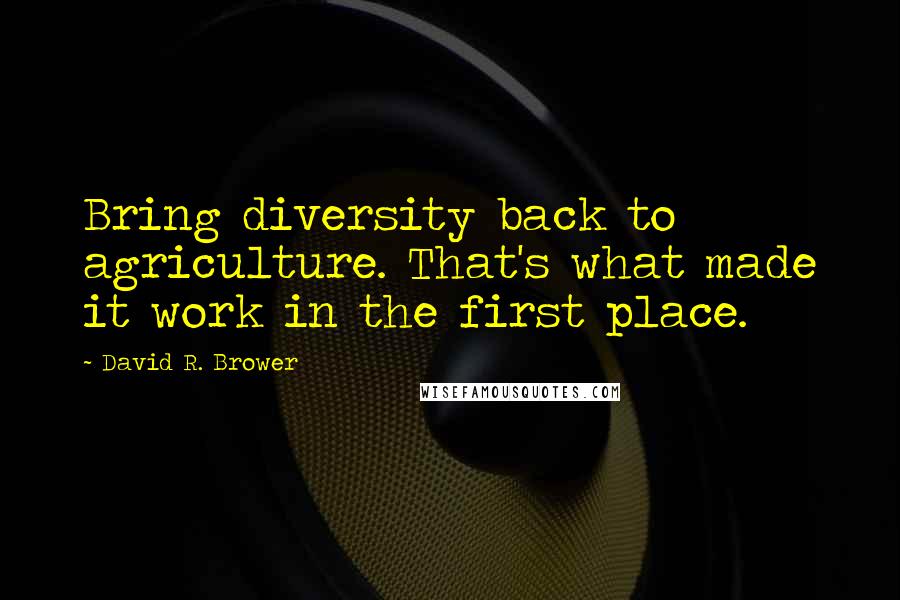 David R. Brower Quotes: Bring diversity back to agriculture. That's what made it work in the first place.