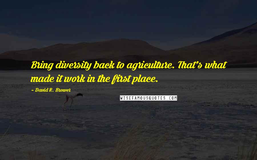 David R. Brower Quotes: Bring diversity back to agriculture. That's what made it work in the first place.