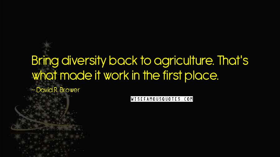 David R. Brower Quotes: Bring diversity back to agriculture. That's what made it work in the first place.